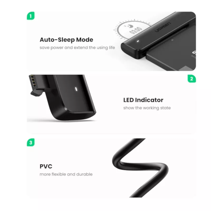 UGREEN CM321 USB-C - 2,5 tuuman SATA HDD/SSD -muunninkaapeli 5 Gbps musta