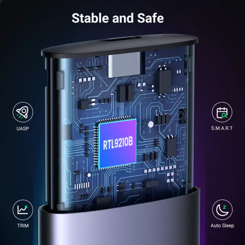 UGREEN CM400-90264 M.2 NVMe/SATA SSD-kotelo 10Gbps USB-C 3.2 Gen 2 työkaluton alumiini hopea