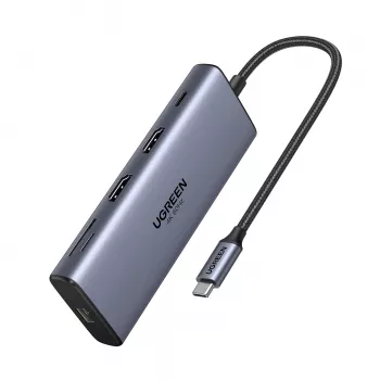 Ugreen CM639 USB-C 10-in-1 -keskitin 2x HDMI, 2x USB, RJ45, SD/TF, PD 100W