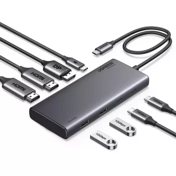 UGREEN CM639 USB-C-keskitin, 2x HDMI, DP, 2x USB-A, 2x USB-C 3.2 10Gbps, PD 100W, 4K 60Hz, 12-in-1