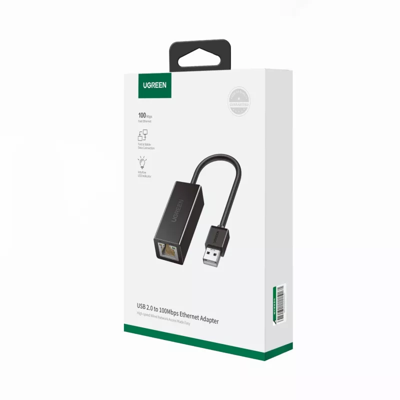 UGREEN CR110 USB 2.0 - RJ45 Ethernet-sovitin - musta