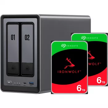 UGREEN DXP2800+ 2x Seagate IronWolf HDD -paketti - 2-paikkainen NAS Intel Celeron N5105, 8GB DDR4, 2x 2,5GbE, sis. 2x 4TB HDD