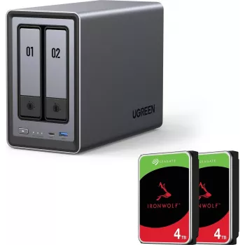 UGREEN NASync DXP2800 2-paikkainen NAS 8TB (2x Seagate IronWolf 4TB), Intel N100, 2.5GbE