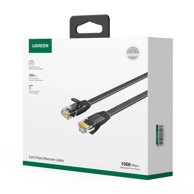 UGREEN NW102 Cat6 U/UTP litteä Ethernet-kaapeli 1m - musta