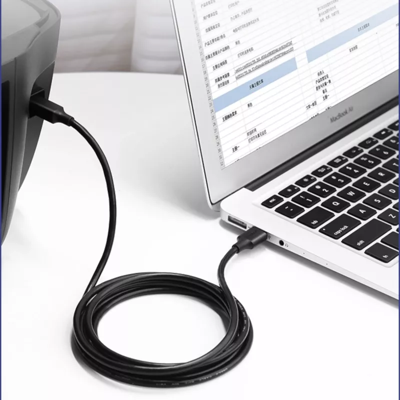 UGREEN US135 USB 2.0 A-B -kaapeli, kullattu, 2 m, musta