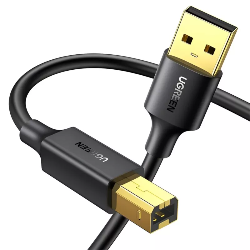 UGREEN US135 USB 2.0 A-B -kaapeli, kullattu, 2 m, musta