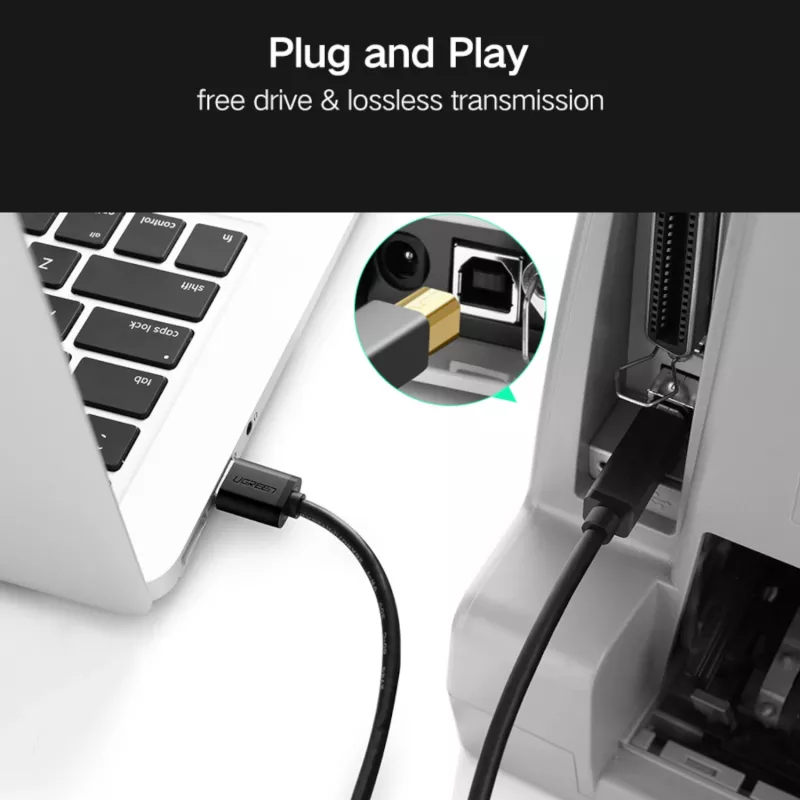 UGREEN US210 USB 3.0 A - B kaapeli, 2m, musta