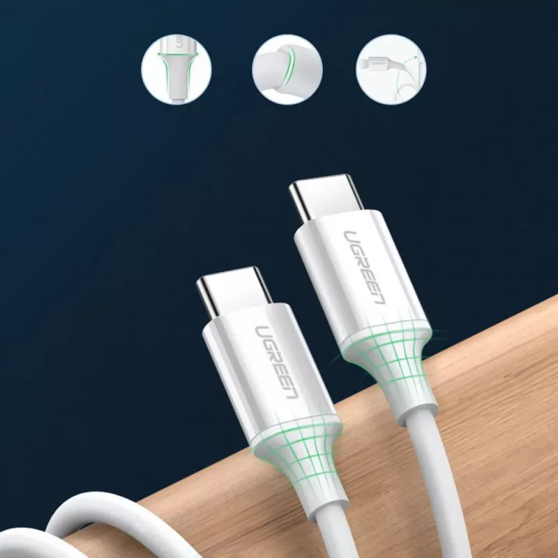 UGREEN US264 USB-C - USB-C-kaapeli 1m valkoinen 100W PD QC AFC