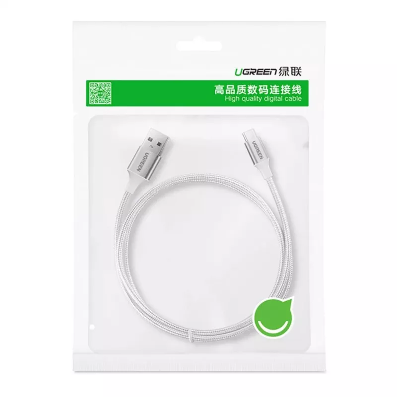 UGREEN US288 USB-A–USB-C-kaapeli QC 3.0 3A 1m valkoinen