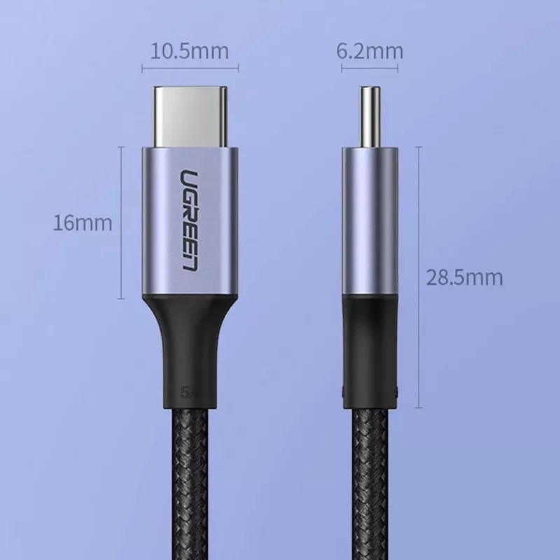 UGREEN US316 USB-C - USB-C kaapeli 100W 5A 480Mbps 1,5 m harmaa
