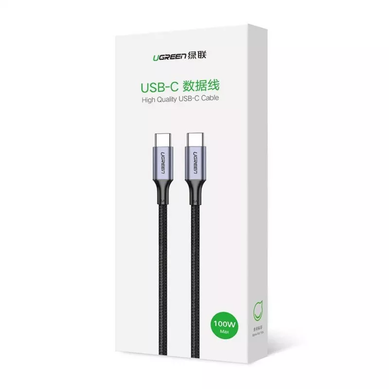 UGREEN US316 USB-C - USB-C -kaapeli 100W 5A 480Mbps 1 m musta