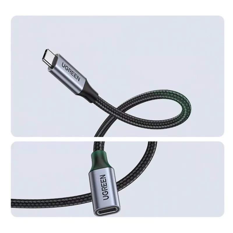 UGREEN US372 USB-C - USB-C -kaapeli 100W 5A 10Gbps 0,5 m harmaa