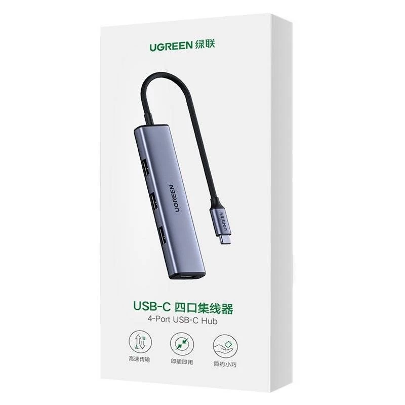 UGREEN USB-C-keskitin 4-porttinen USB 3.2 Gen 1 hopea