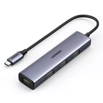UGREEN USB-C-keskitin 4-porttinen USB 3.2 Gen 1 hopea