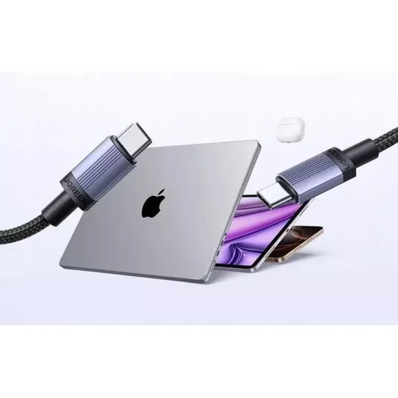 UGREEN USB-C - USB-C -latauskaapeli USB 2.0 240W PD 3.1, alumiinikotelo punottu, 2 m harmaa