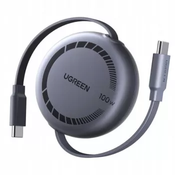UGREEN USB-C-USB-C PD 100W sisäänvedettävä pikalatauskaapeli 1m musta