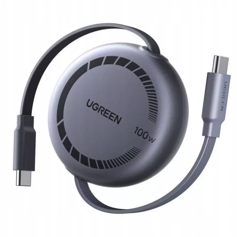 UGREEN USB-C-USB-C PD 100W sisäänvedettävä pikalatauskaapeli 1m musta