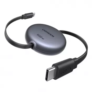 UGREEN USB-C-USB-C PD 100W sisäänvedettävä pikalatauskaapeli 1m musta