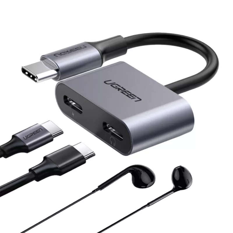 UGREEN USB Type-C kaksoisääni- ja lataussovitin (15W PD, 2-in-1-jakaja)