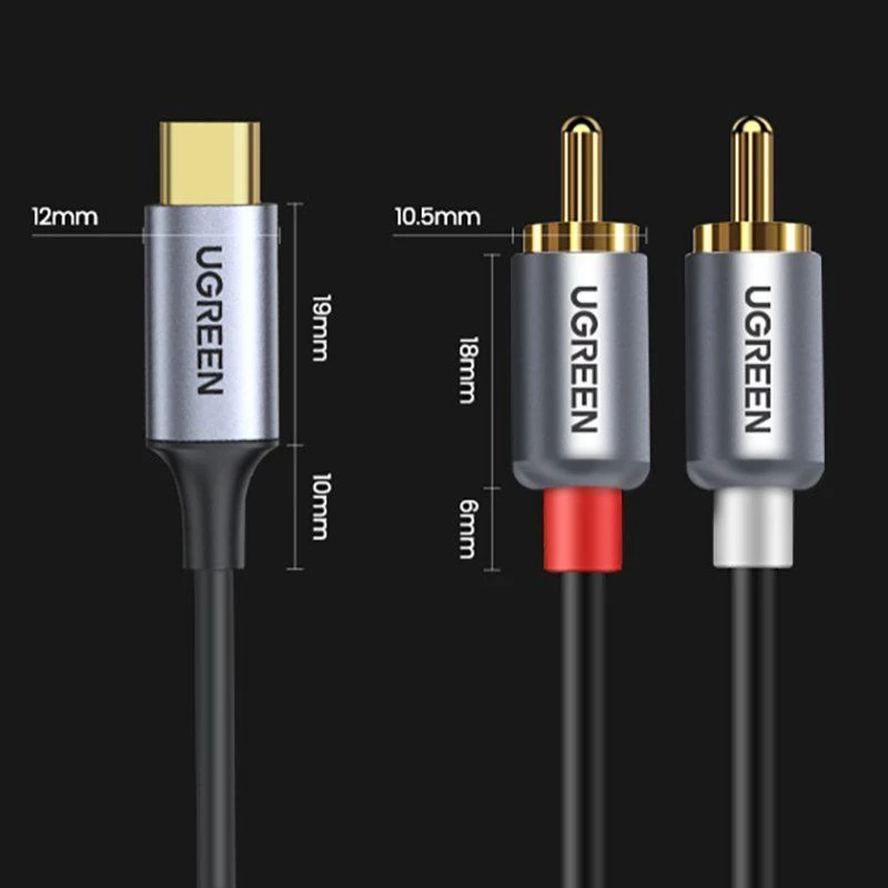 UGREEN USB Type-C - 2RCA -audiokaapeli 1,5 m harmaa (20193 CM451)