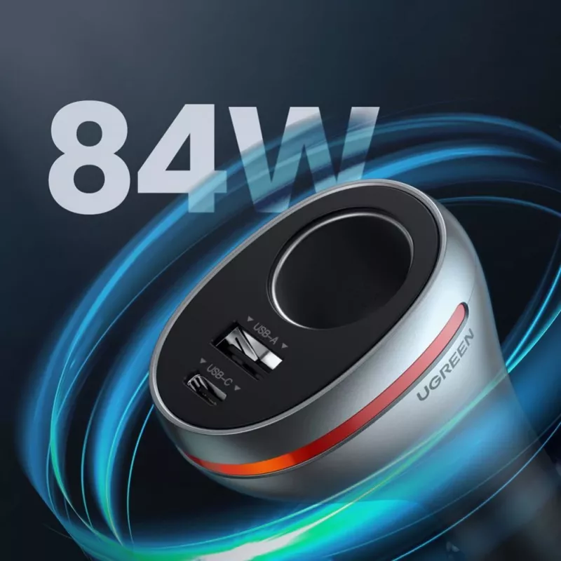 UGREEN USB Type-C / USB QC PD 24W -autolaturi 12V savukesytytinliitännällä hopea (CD204)