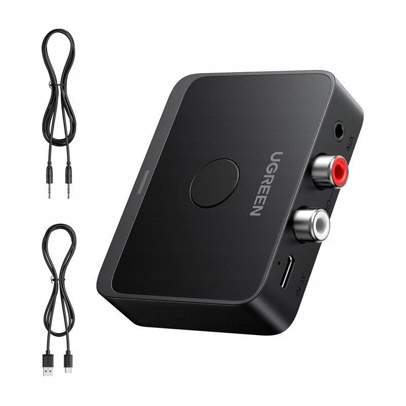 UGREEN 55545 Bluetooth 6.0 LDAC Hi-Res -äänivastaanotin 3,5 mm AUX- ja 2x RCA -lähdöllä, musta