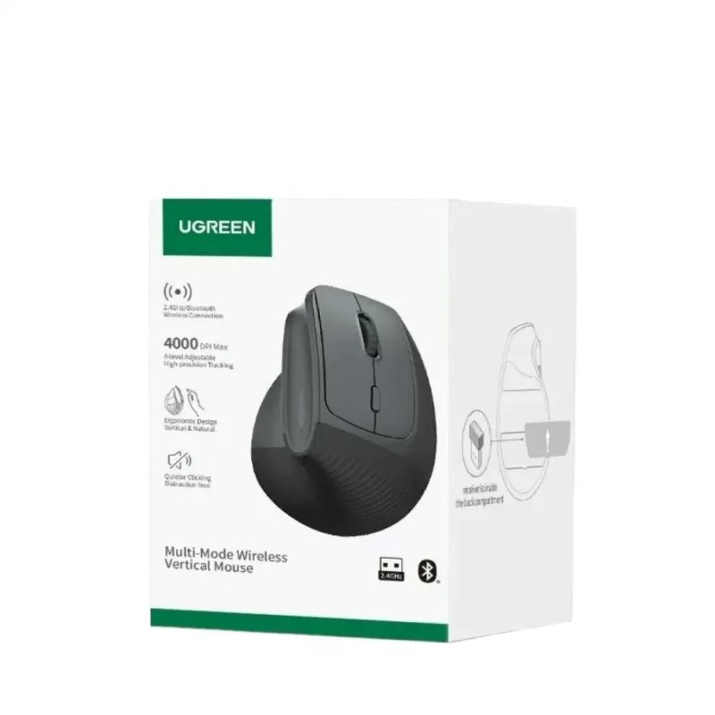 UGREEN langaton pystyhiiri, 2,4 GHz / Bluetooth 5.4, säädettävä DPI, musta