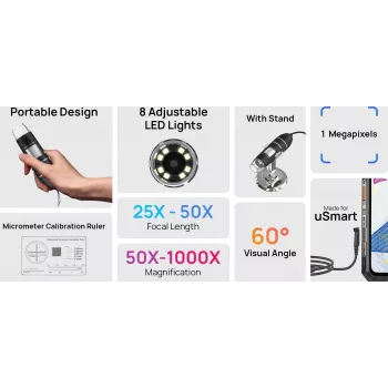 ULEFONE uSmart C01 digitaalimikroskooppi 50x-1000x 2MP USB-C