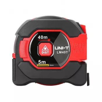UNI-T LM-40T laseretäisyysmittari 40 m kantama, ±2 mm tarkkuus, IP54, taustavalaistu LCD, pinta-ala/tilavuus/Pythagoras, 20 tietuetta