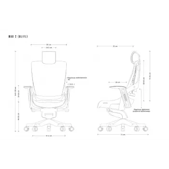 UNIQUE Wau 2 BL416 ergonominen toimistotuoli, lumenvalkoinen kangas harmaalla mesh-selkänojalla, säädettävät käsinojat ja niskatuki
