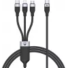 UNITEK 3-in-1 USB-A-Lightning, USB-C, Micro USB nylon-punottu latauskaapeli 1,5 m musta