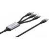 UNITEK 3-in-1 USB-A-Lightning, USB-C, Micro USB nylon-punottu latauskaapeli 1,5 m musta