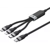 UNITEK 3-in-1 USB-A-Lightning, USB-C, Micro USB nylon-punottu latauskaapeli 1,5 m musta