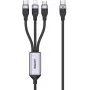 UNITEK 3-in-1 USB-A-Lightning, USB-C, Micro USB nylon-punottu latauskaapeli 1,5 m musta