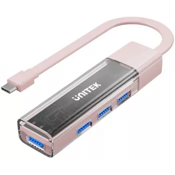 UNITEK kaksisuuntainen USB-C/USB-A-keskitin, 4-porttinen, 5Gbps, pinkki