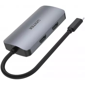 Unitek D1051A USB-C-keskitin 1x USB 3.0, VGA, 2x HDMI, Power Delivery ja MST