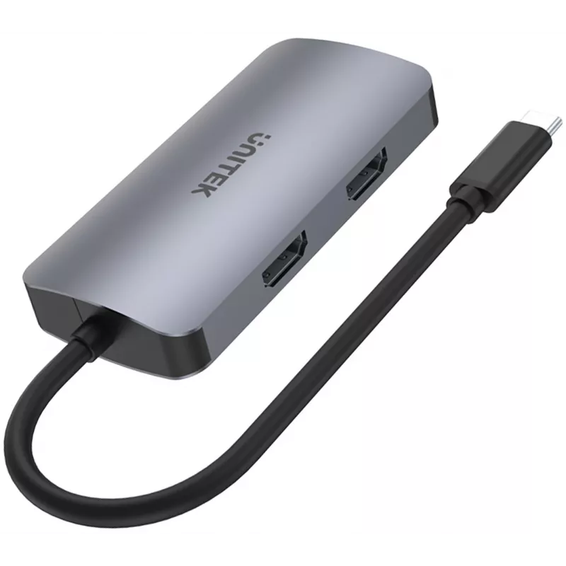 Unitek D1051A USB-C-keskitin 1x USB 3.0, VGA, 2x HDMI, Power Delivery ja MST