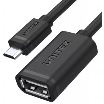 UNITEK USB 2.0 OTG -kaapeli, microUSB-uros USB-A-naaras, 15 cm, musta