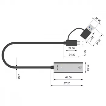 UNITEK USB-A/C 3.1 Gen 1 - RJ45 2.5 Gigabit Ethernet -sovitin U1313C
