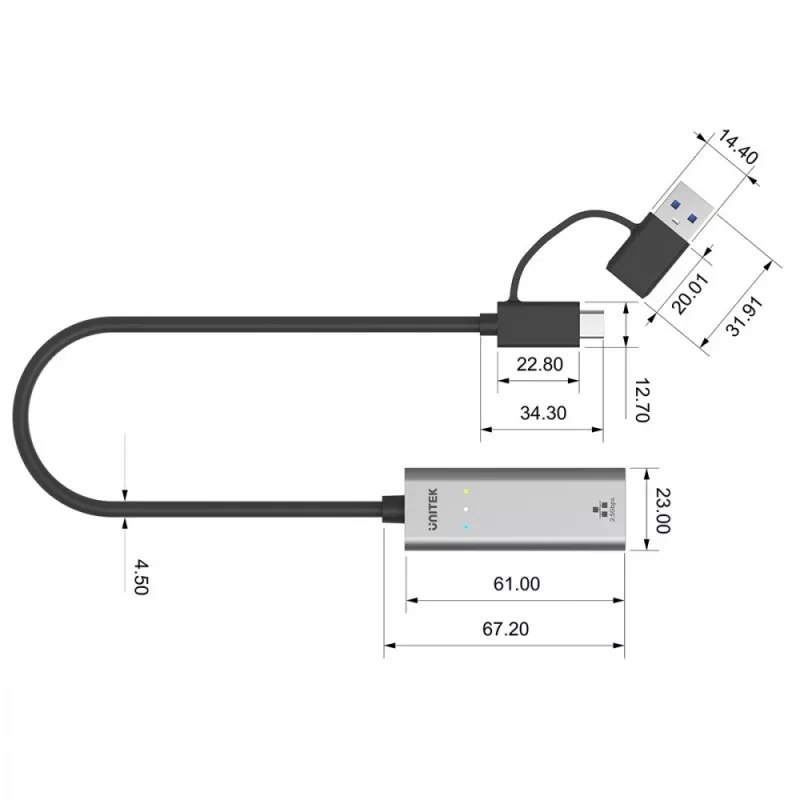 UNITEK USB-A/C 3.1 Gen 1 - RJ45 2.5 Gigabit Ethernet -sovitin U1313C