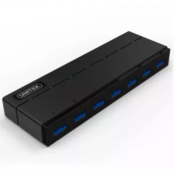 UNITEK Y-3184 7-porttinen USB 3.0 -keskitin verkkolaitteella ja BC 1.2 -lataustoiminnolla