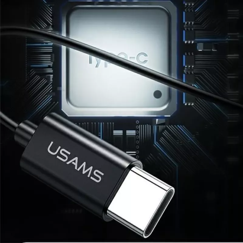 USAMS EP-43 Metal USB-C -stereokuulokkeet mikrofonilla, musta