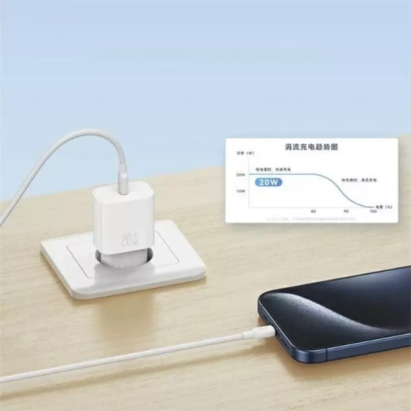 USAMS Yi Series T65 20W PD pikalaturi USB-C - USB-C 60W -kaapelilla, valkoinen (OYXLTZ01)