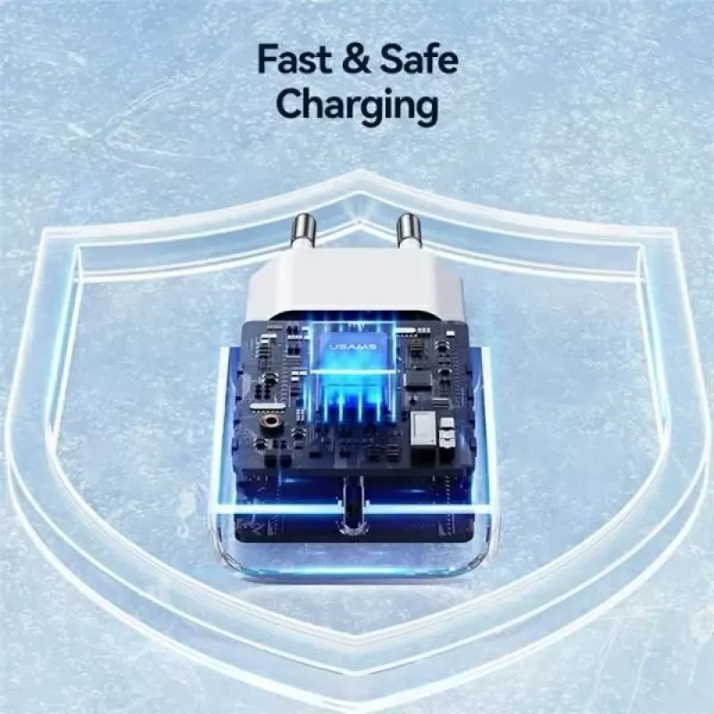 USAMS Yi Series T65 20W PD pikalaturi USB-C - USB-C 60W -kaapelilla, valkoinen (OYXLTZ01)