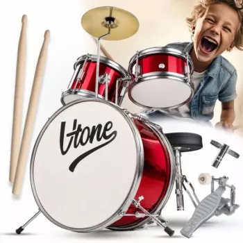 V-TONE VDJR 1 RD Mini akustinen rumpusetti 3-osainen punainen juniorisarja jakkaralla ja kapuloilla
