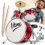 V-TONE VDJR 1 RD Mini akustinen rumpusetti 3-osainen punainen juniorisarja jakkaralla ja kapuloilla