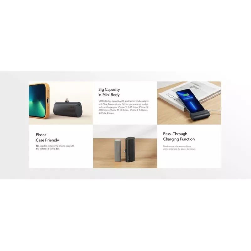 VEGER PlugOn varavirtalähde 5000 mAh 20W PD QC3.0 integroidulla Lightning-liitännällä musta