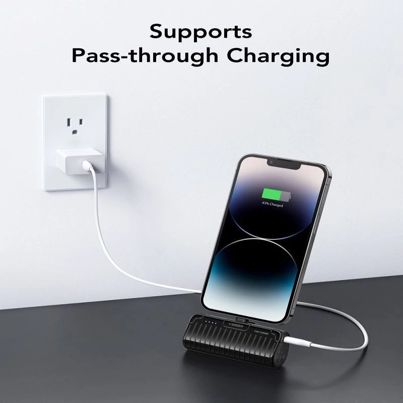 Veger PlugOn varavirtalähde (W0558P) 5000 mAh 20W PD QC3.0 integroidulla Lightning-liitännällä musta