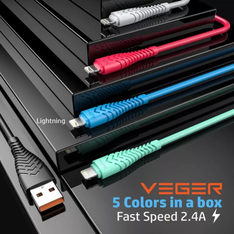 Veger V105 USB-A - Lightning -kaapeli 1,2 m musta 2,4A lataus ja synkronointi
