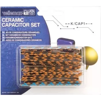 VELLEMAN K/CAP1 keraamisten kondensaattorien valikoimasarja, 224 kpl, 16 arvoa, 10pF - 1µF, 50V, läpivientiasennus